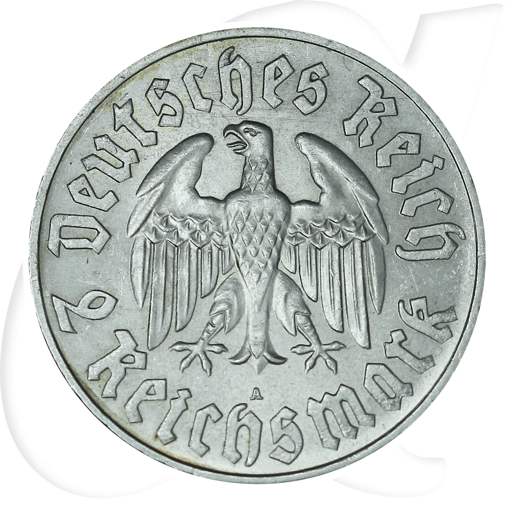 Deutschland Drittes Reich 2 RM 1933 A vz-st 450. Geburtstag Martin Luther Münzen-Wertseite