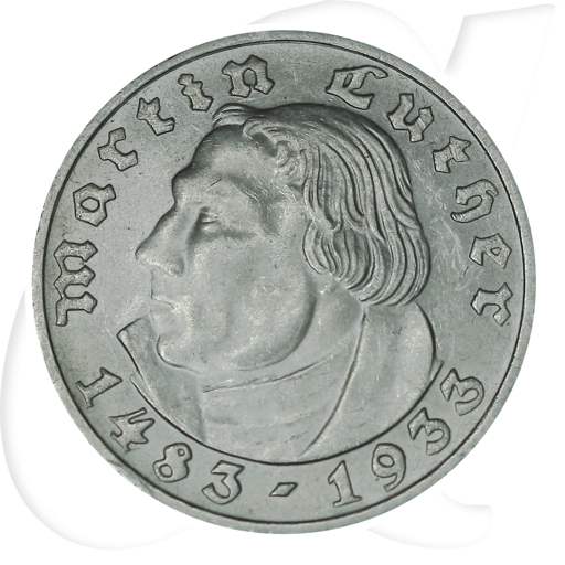 Deutschland Drittes Reich 2 RM 1933 D vz-st 450. Geburtstag Martin Luther Münzen-Bildseite