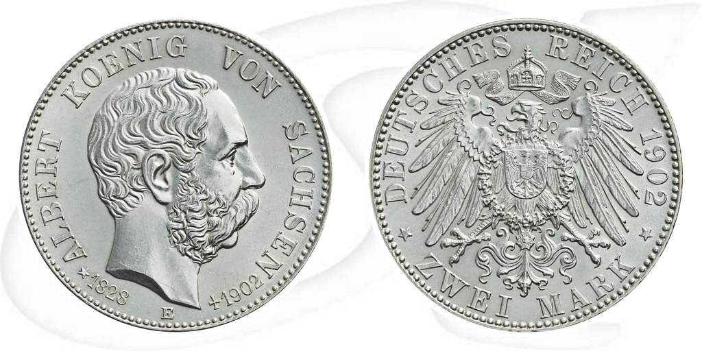 Deutschland Sachsen 2 Mark 1902 st Albert auf den Tod Münze Vorderseite und Rückseite zusammen