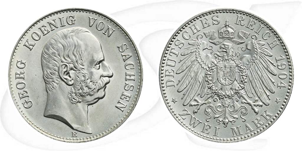 Deutschland Sachsen 2 Mark 1904 st Georg Münze Vorderseite und Rückseite zusammen