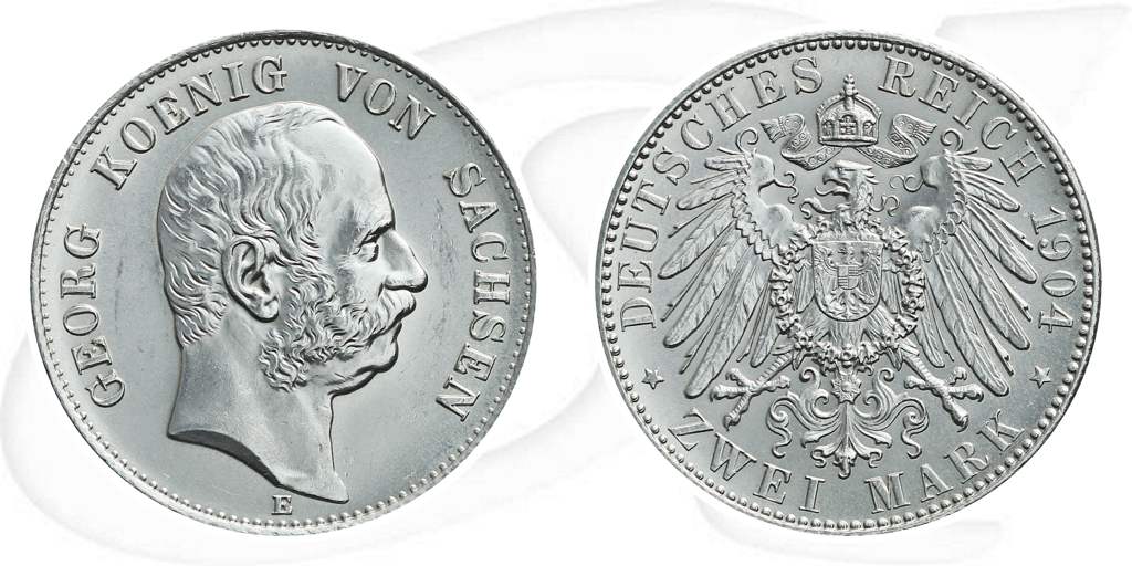 Deutschland Sachsen 2 Mark 1904 vz-st Georg Münze Vorderseite und Rückseite zusammen