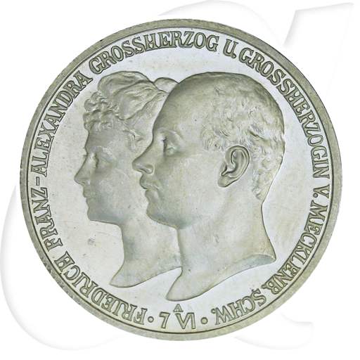 Deutschland Mecklenburg-Schwerin 2 Mark 1904 vz-st Hochzeit Münzen-Bildseite