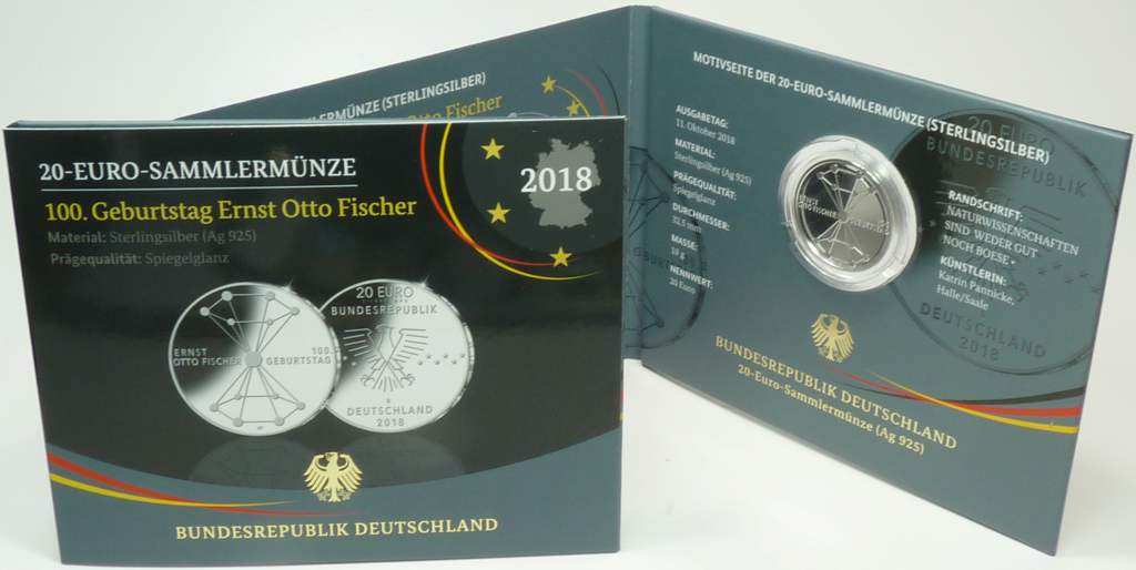 Deutschland 20 Euro 2018 D PP 100. Geburtstag Ernst Otto Fischer PP