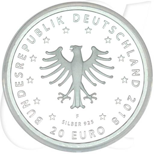 BRD 20 Euro Silber 2018 F PP (Spiegelglanz) OVP Froschkönig Münzen-Wertseite