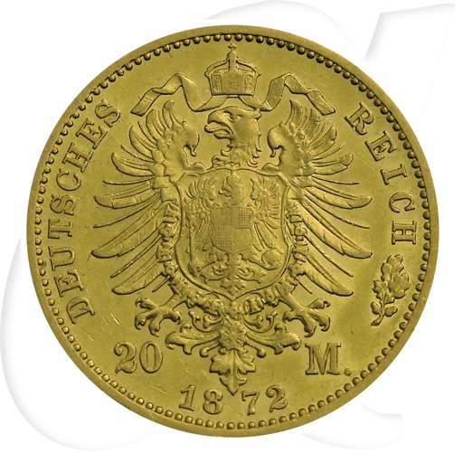 Deutschland Württemberg 20 Mark Gold 1872 F ss Karl Münzen-Wertseite