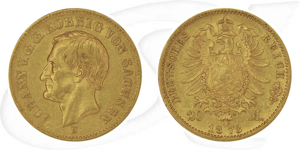 Deutschland Sachsen 20 Mark Gold 1873 E ss Johann Münze Vorderseite und Rückseite zusammen