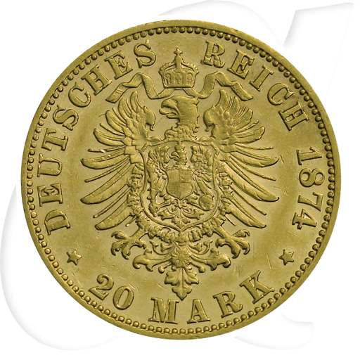 Deutschland Bayern 20 Mark Gold 1874 gutes ss Ludwig II. Münzen-Wertseite
