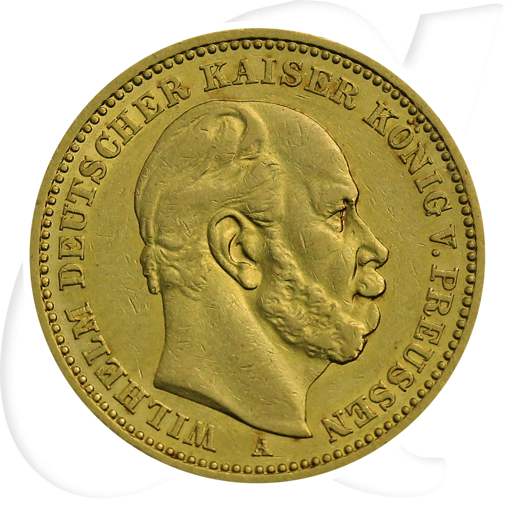 Deutschland Preussen 20 Mark Gold 1884 A ss-vz Wilhelm I. Münzen-Bildseite