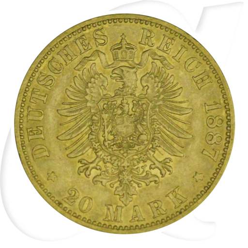 Deutschland Preussen 20 Mark Gold 1887 A ss Wilhelm I. min RF