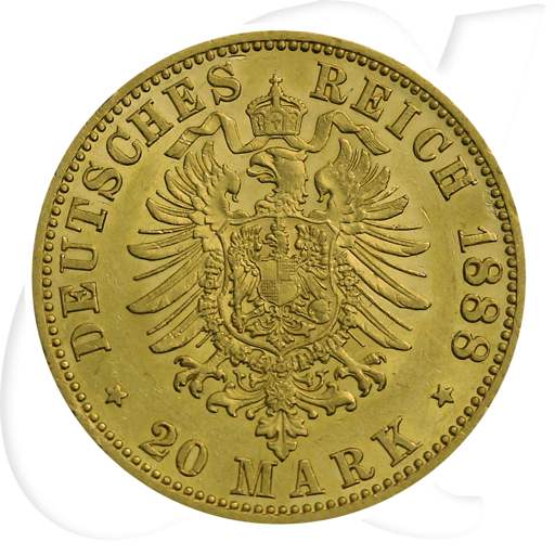 Deutschland Preussen 20 Mark Gold 1888 A ss-vz Friedrich III. Münzen-Wertseite
