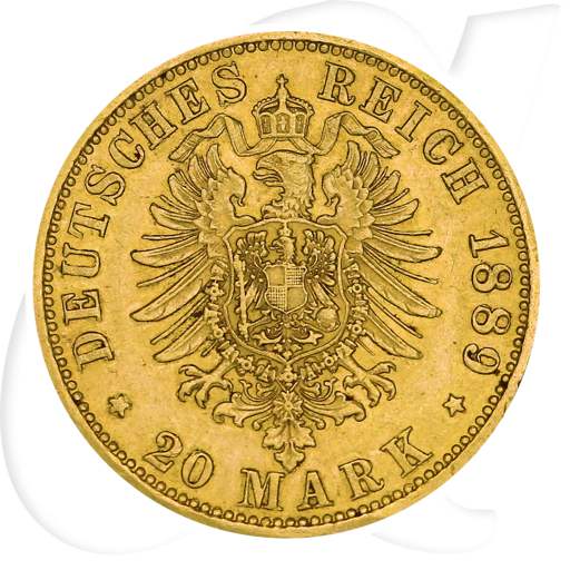 Deutschland Preussen 20 Mark Gold 1889 A ss-vz Wilhelm II.