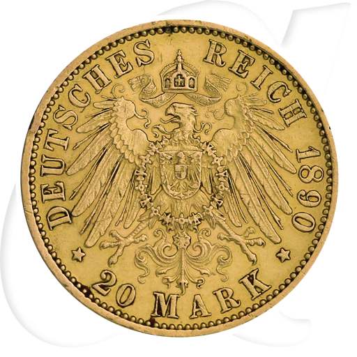 Deutschland Preussen 20 Mark Gold 1890 A ss Wilhelm II. Münzen-Wertseite