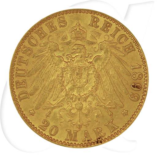 Deutschland Hamburg 20 Mark Gold 1899 J ss-vz Münzen-Wertseite