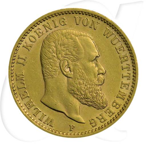 Deutschland Württemberg 20 Mark Gold 1900 F gutes ss Wilhelm II. Münzen-Bildseite