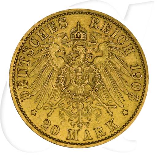 Deutschland Preussen 20 Mark Gold 1905 A ss-vz Wilhelm II. Münzen-Wertseite