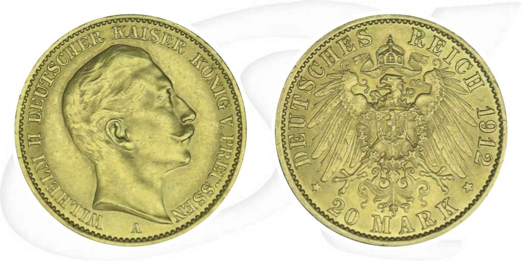 Deutschland 20 Mark 1912 A Gold Preussen Wilhelm II. vz Münze Vorderseite und Rückseite zusammen