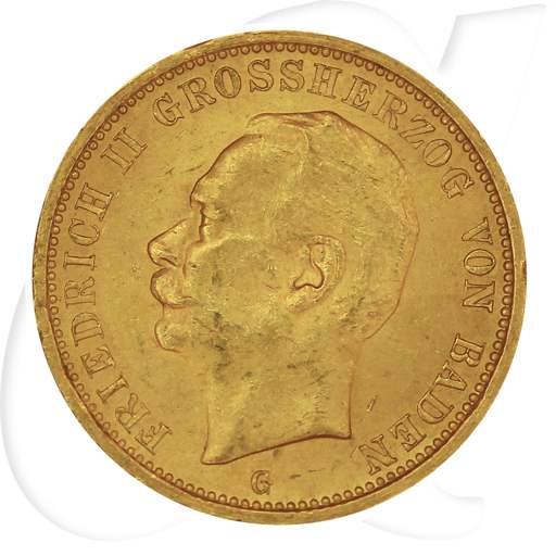Deutschland Baden 20 Mark Gold 1914 G vz+ Friedrich II. Münzen-Bildseite