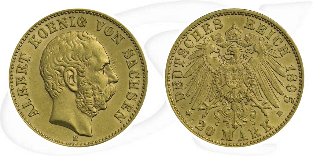 Deutschland Sachsen 20 Mark Gold 1895 E ss-vz Albert Münze Vorderseite und Rückseite zusammen
