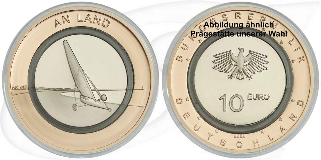 Deutschland 2020 10 Euro An Land PP Münze Vorderseite und Rückseite zusammen