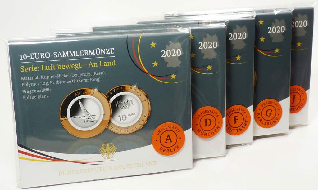 Deutschland 2020 Land 10 Euro Polymerring Satz PP OVP
