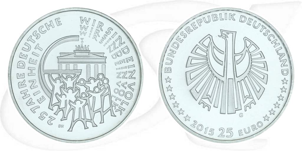 BRD 25 Euro Silber 2015 G st/prägefrisch 25 Jahre Deutsche Einheit Münze Vorderseite und Rückseite zusammen