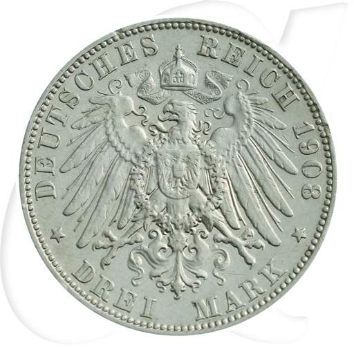 Deutschland Sachsen 3 Mark 1908 ss Friedrich August Münzen-Wertseite