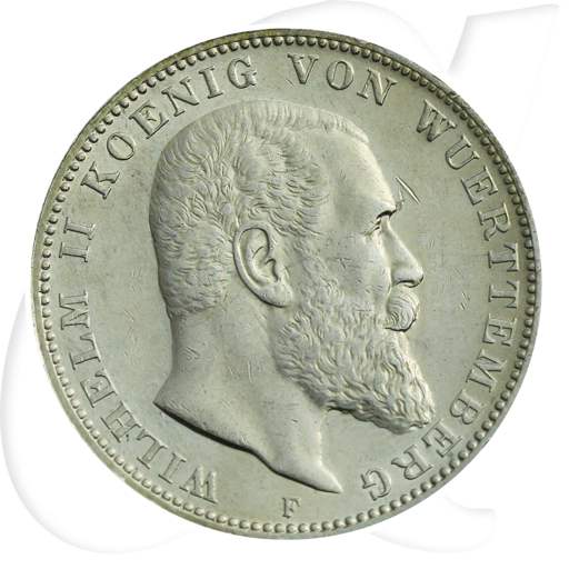 Deutschland Württemberg 3 Mark 1908 vz Wilhelm II. Münzen-Bildseite