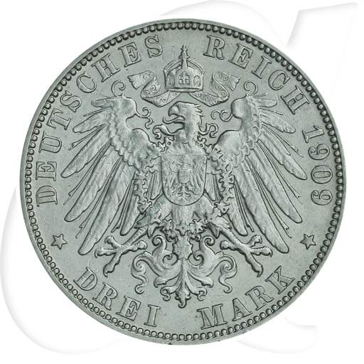 Deutschland Hamburg 3 Mark 1909 ss Wappen Münzen-Wertseite