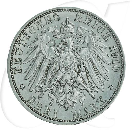 Deutschland Baden 3 Mark 1910 ss Friedrich II. Münzen-Wertseite