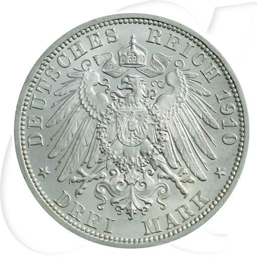 Deutschland Preussen 3 Mark 1910 vz-st Wilhelm II. Münzen-Wertseite