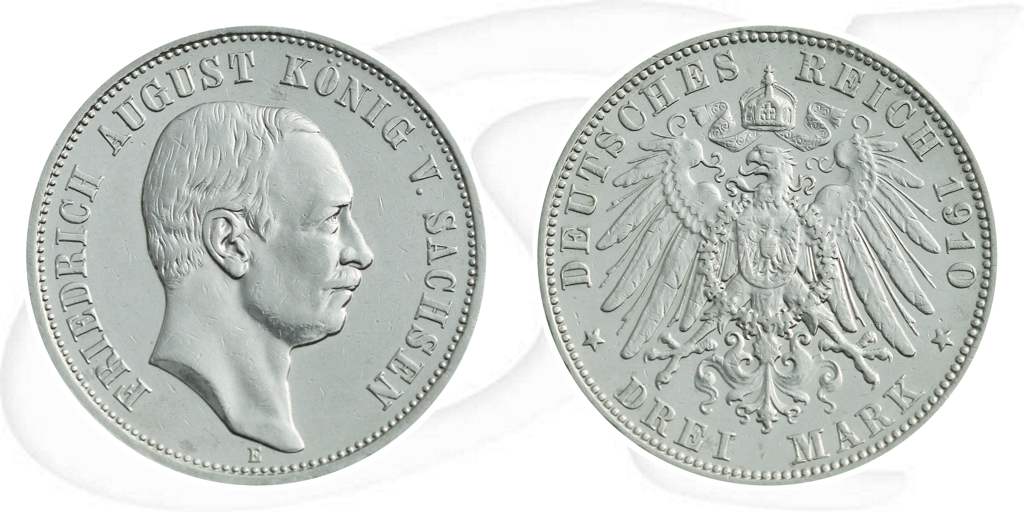 Deutschland Sachsen 3 Mark 1910 ss Friedrich August Münze Vorderseite und Rückseite zusammen