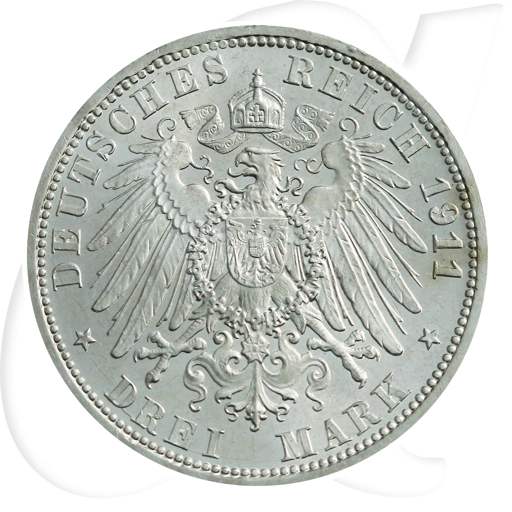 Deutschland Preussen 3 Mark 1911 vz-st Wilhelm II. Münzen-Wertseite