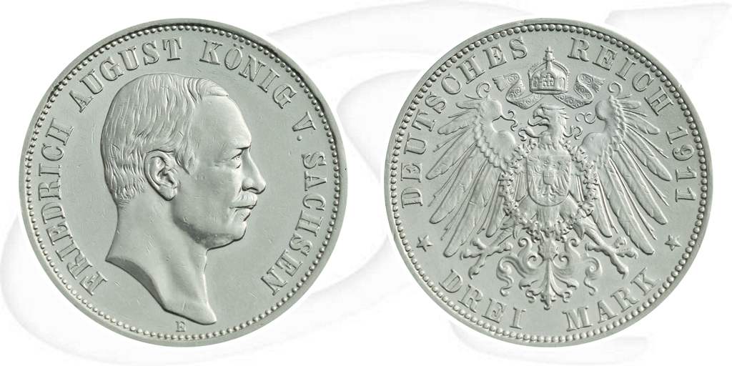 Deutschland Sachsen 3 Mark 1911 ss-vz Friedrich August Münze Vorderseite und Rückseite zusammen