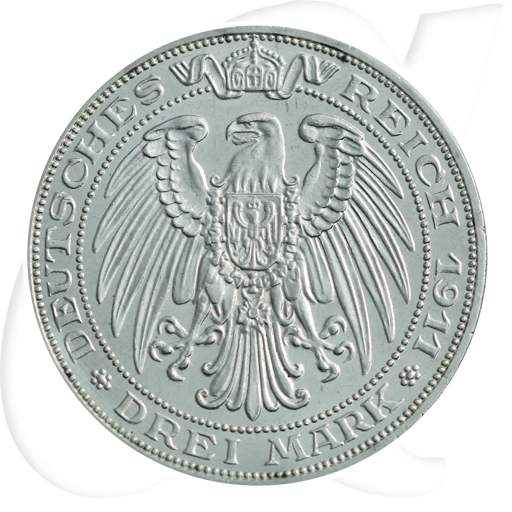 Deutschland Preussen 3 Mark 1911 vz-st Uni Breslau Münzen-Wertseite
