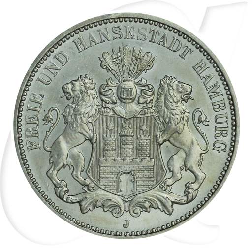 Deutschland Hamburg 3 Mark 1912 vz Wappen Münzen-Bildseite