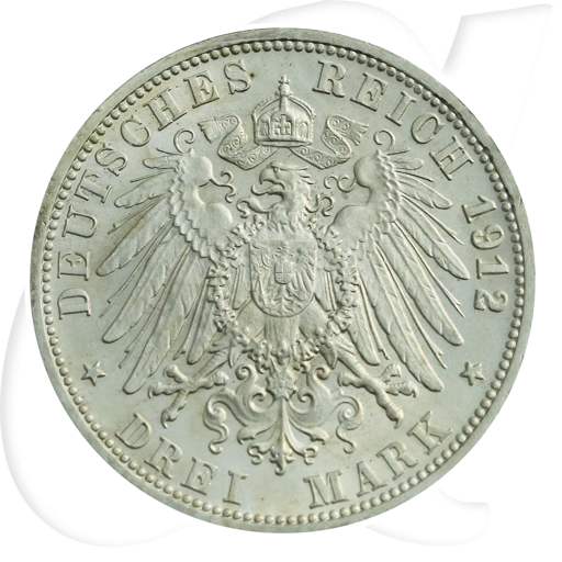 Deutschland Württemberg 3 Mark 1912 vz+ Wilhelm II. Münzen-Wertseite