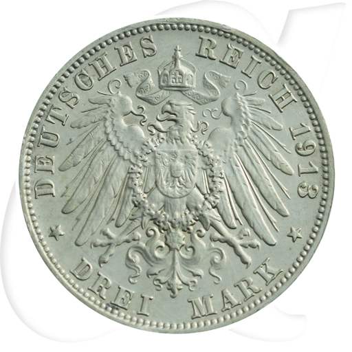 Deutschland Sachsen 3 Mark 1913 ss Völkerschlachtdenkmal Münzen-Wertseite