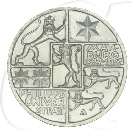 Weimarer Republik 3 Mark 1927 A vz-st Uni Marburg Münzen-Bildseite