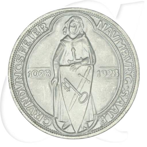 Weimarer Republik 3 Mark 1928 A vz-st Naumburg Münzen-Bildseite