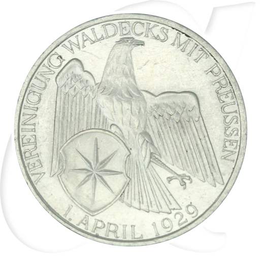 Weimarer Republik 3 Mark 1929 A vz Waldeck Pyrmont Münzen-Bildseite