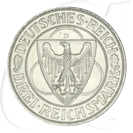 Weimarer Republik 3 Mark 1930 D vz-st Rheinlandräumung Münzen-Wertseite