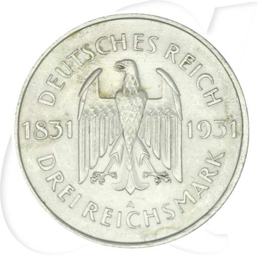 Weimarer Republik 3 Mark 1931 A vz Freiherr vom und zum Stein Münzen-Wertseite