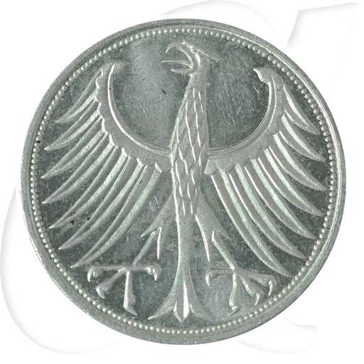 Deutschland 5 DM Kursmünze Silberadler 1956 J vz-st Münzen-Wertseite