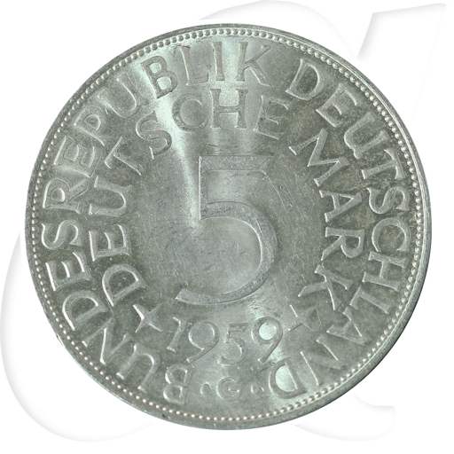 Deutschland 5 DM Kursmünze Silberadler 1959 G fast st Münzen-Bildseite