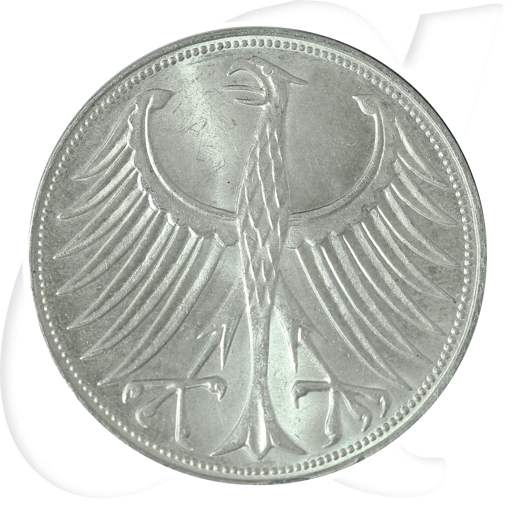 Deutschland 5 DM Kursmünze Silberadler 1959 G fast st Münzen-Wertseite