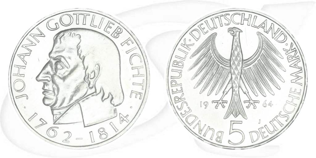 BRD 5 DM 1964 J Johann Gottlieb Fichte ss-vz Münze Vorderseite und Rückseite zusammen
