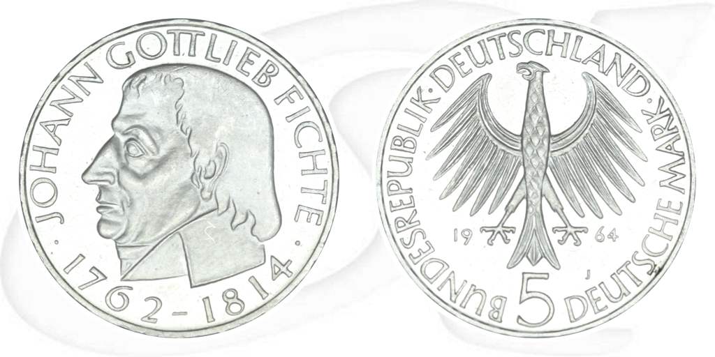 BRD 5 DM 1964 J Johann Gottlieb Fichte vz Münze Vorderseite und Rückseite zusammen