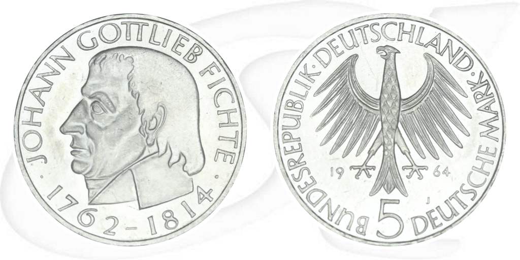BRD 5 DM 1964 J Johann Gottlieb Fichte vz-st Münze Vorderseite und Rückseite zusammen
