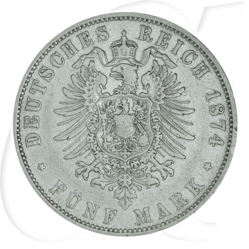 Deutschland Württemberg 5 Mark 1874 ss Karl