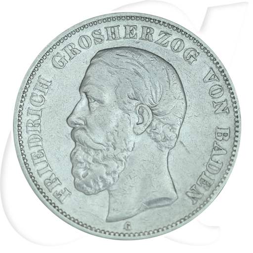 Deutschland Baden 5 Mark 1876 fast ss Friedrich I. Münzen-Bildseite